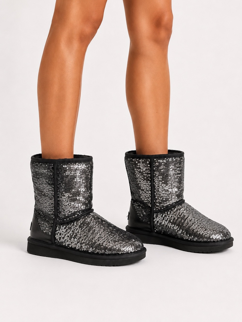UGG Australia Black Sequin Boots Short Classic Shearling Winter Snow Ski Cold
